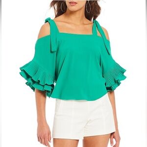 Gianni Bini Kammie Tie Shoulder Pleated Tiered Bell Sleeve Blouse